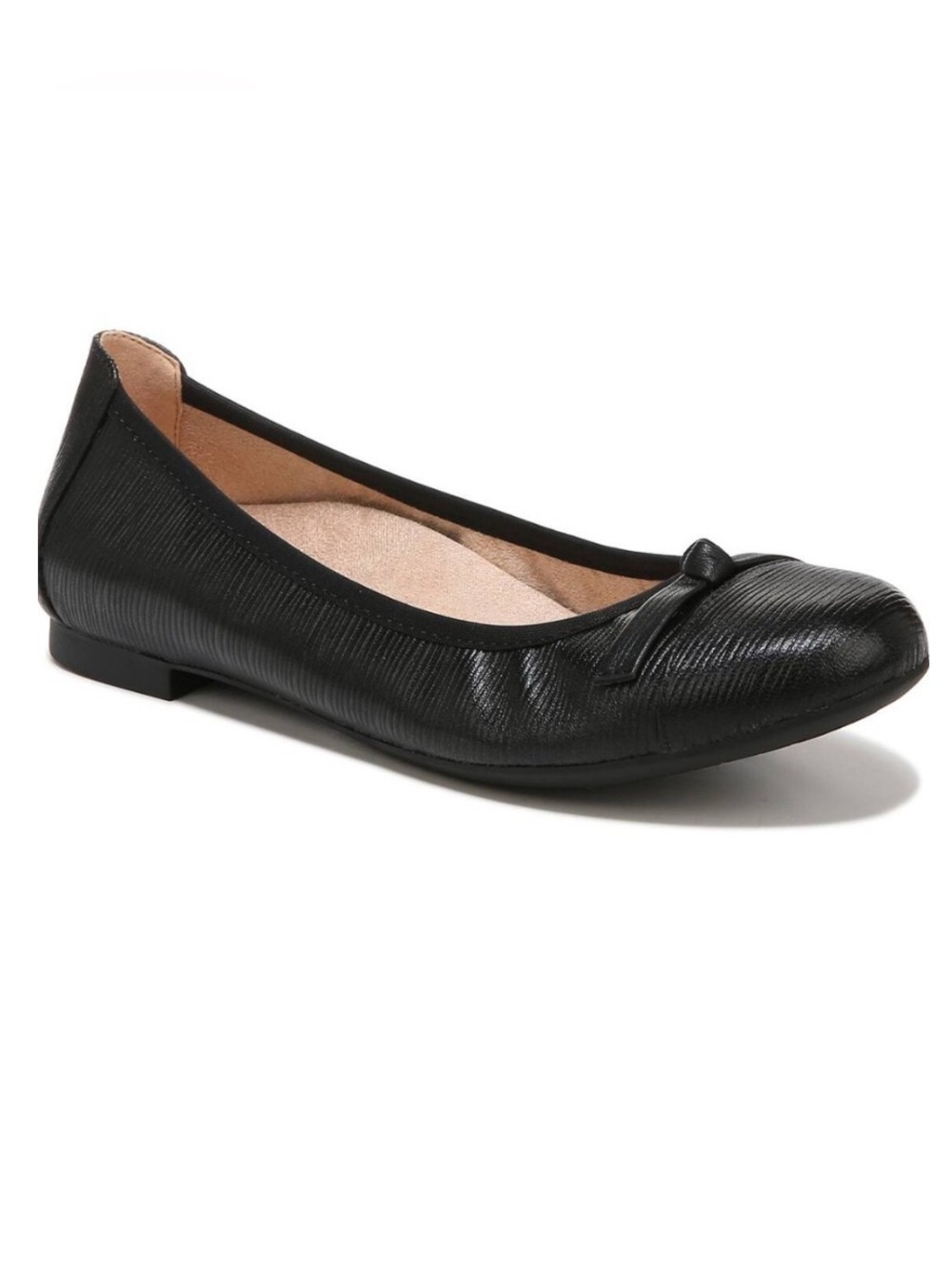 NEW Vionic Amorie Black Wavy Leather Slip On Ballet Flats Womens Size 8 Wide